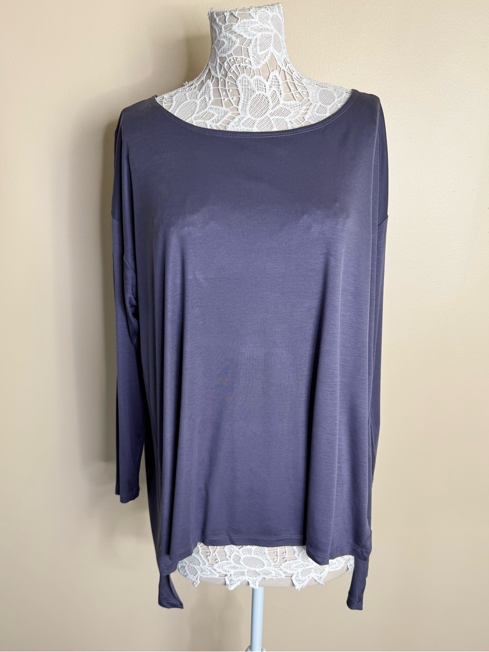 New Eileen Fisher Fine Jersey Ballet Neck Long Tunic Top Charcoal size 2X